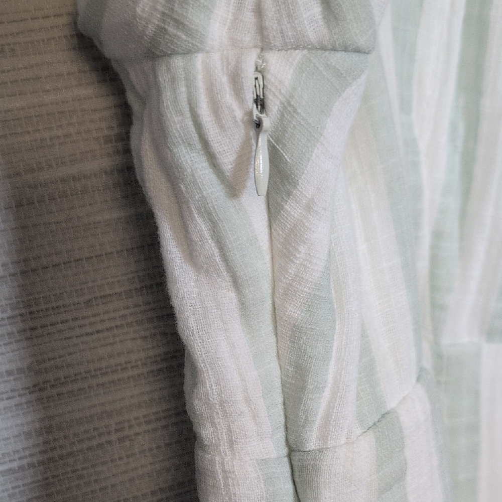 In Loom Seafoam Green And White Striped Gauze Mini Dress High Low Large NWT - Picture 13 of 14